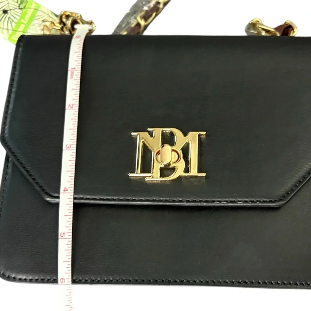 Badgley Mischka Black and Wine Double Crossbody Bag with Pearls